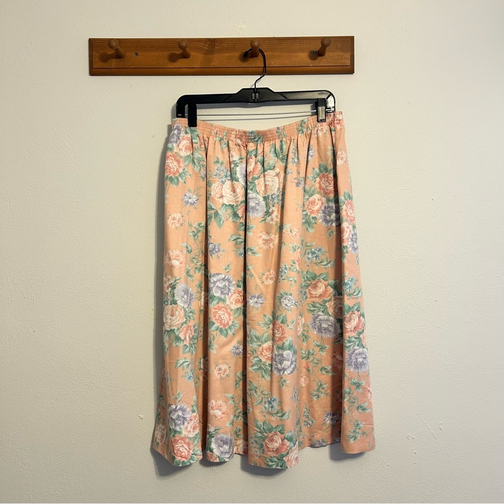 Vintage Alfred Dunner Peach Floral A-Line Skirt Size 18